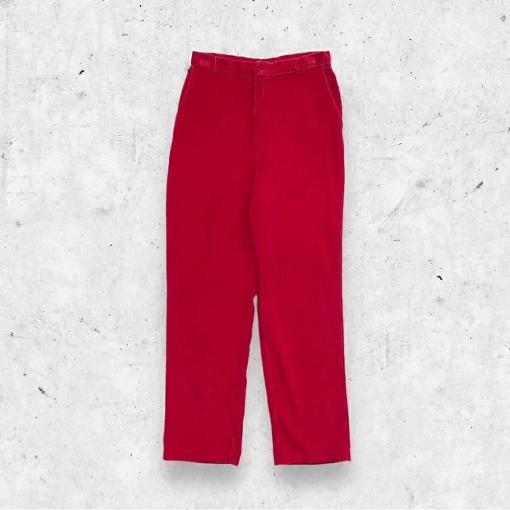 Vtg 80s Hartwell Red Corduroy Pants, Flat Front, Talon Zipper Straight Leg 14 28